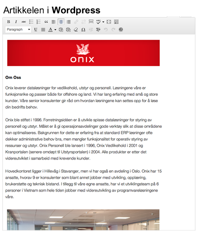 Artikkel i WordPress