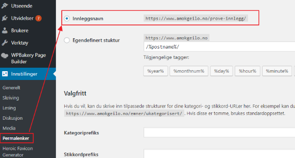 Permalinker i WordPress - Innstillingene