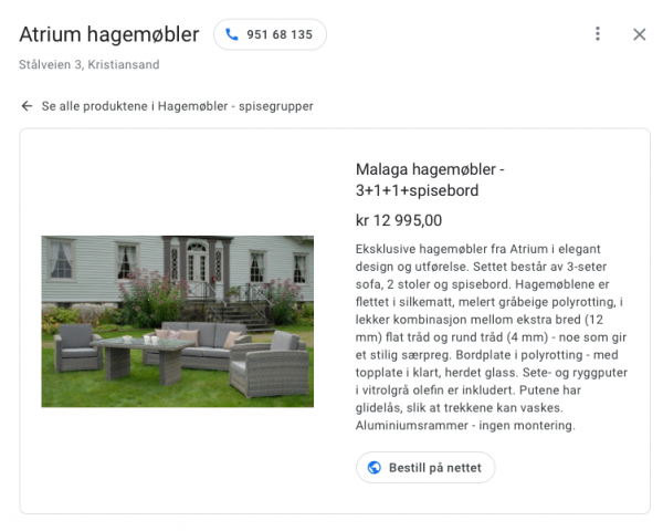 Google Min Bedrift, klikket på et produkt